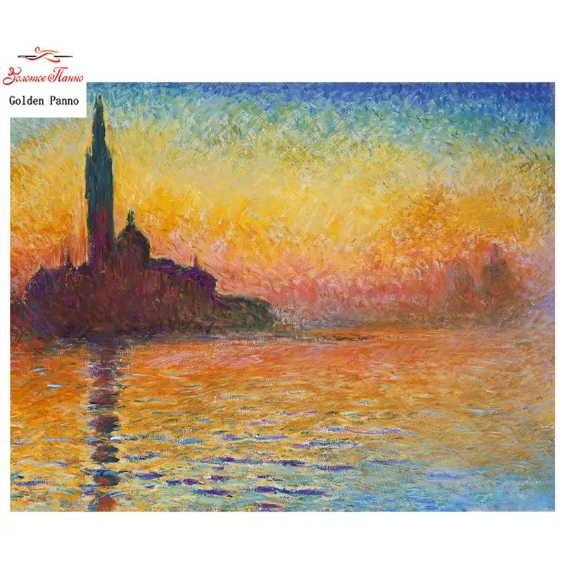 Praa Da Igreja De So Jorge Ao Pr-do-sol Pintura Em Diamante Diamante Bordado Strass Imagem Em Mosaico