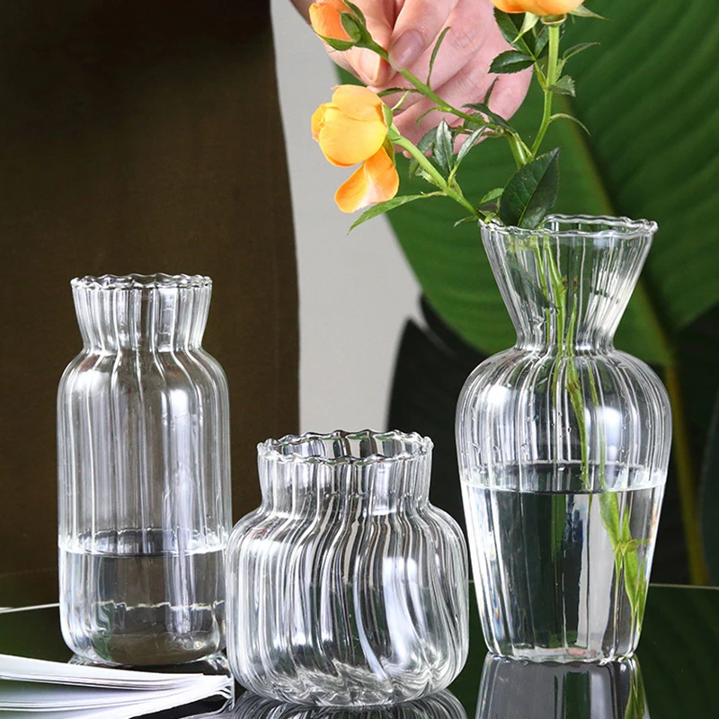 

Fresh French Vase Retro Japanese Hydroponic Transparent Glass Vase Mini Dried Flowers Tabletop Vases For Decoration