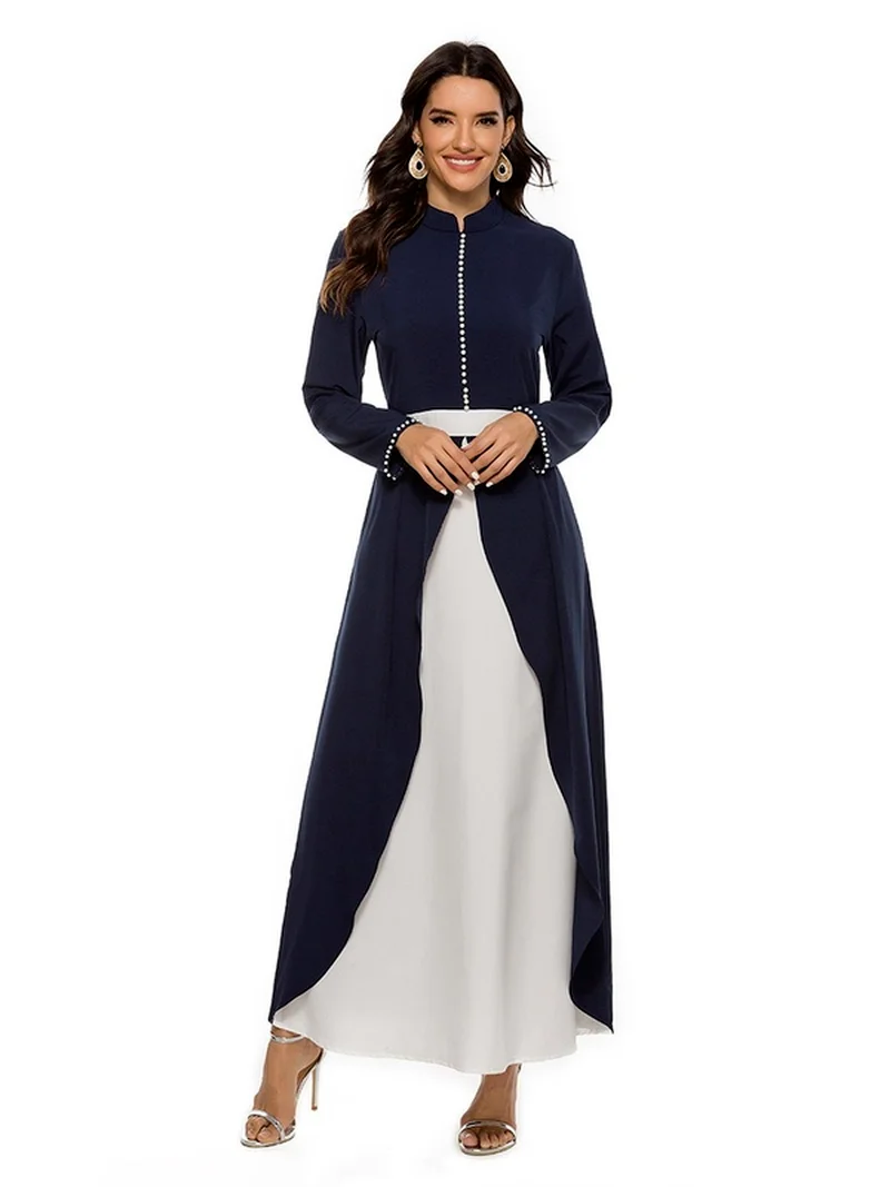 European and American New Middle East Stitching Dress Contrast Color Beaded Fashion Long Skirt Robe Muslim Sets Abaya | Тематическая