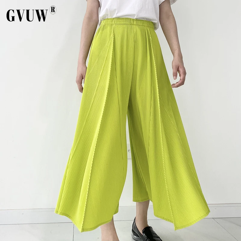 

[GVUW] cheap wholesale women's clothing Wide Leg Pleated Thin Sweet Pants Elasticity 2021 Summer Women's New Arrival KB1281