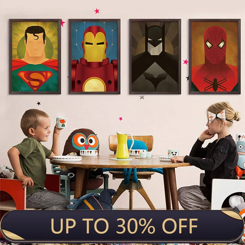 

Винтажный аниме постер Marvel, Капитан Америка, Железный человек, минималистичные картины на холсте для детской комнаты, настенный художестве...