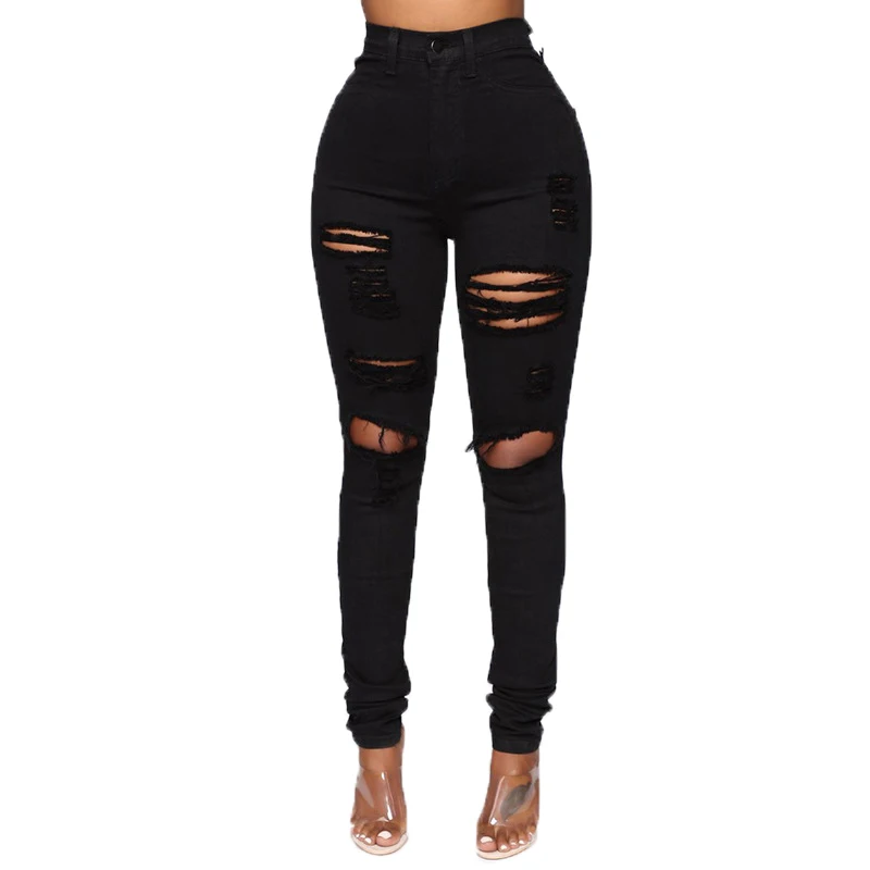

Черные джинсы, женские осенние повседневные узкие джинсовые брюки-карандаш Y2k, модные облегающие эластичные рваные джинсы с высокой талией ...