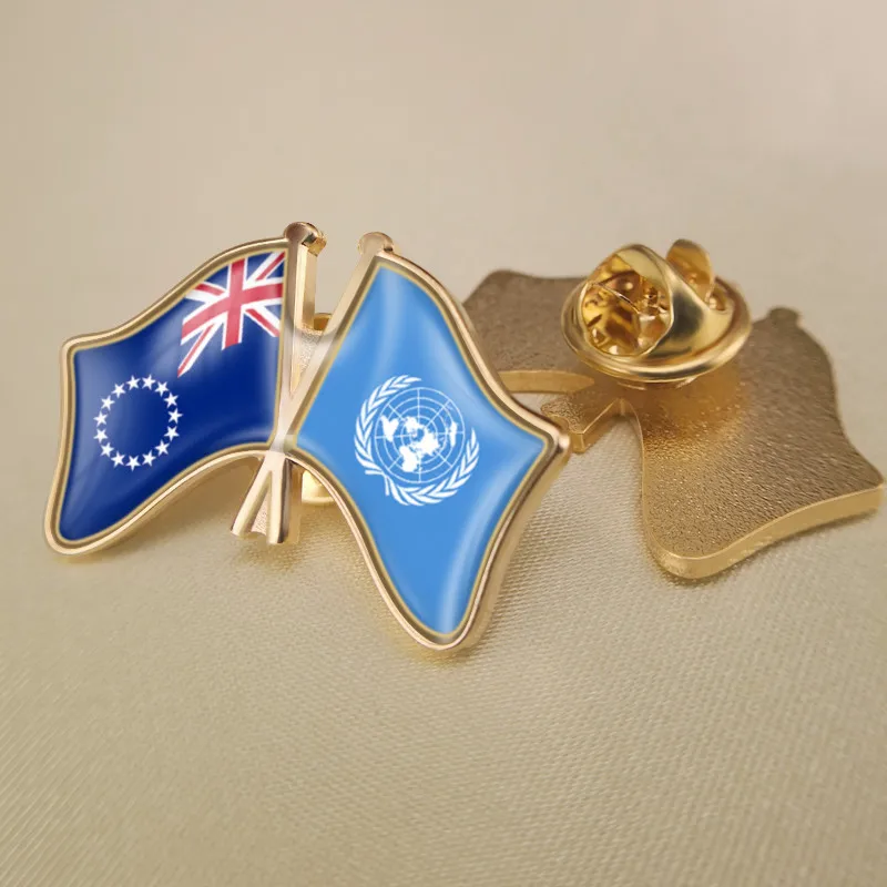 

United Nations and Cook Islands Crossed Double Friendship Flags Lapel Pins