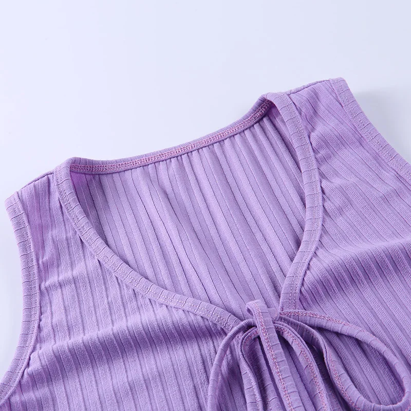 

Sexy Solid V-neck Ribbed Knit Slim Tanks Women Streetwear Casual Hollow Out Bandage Tops Ladies Cardigan Top Vest Summer