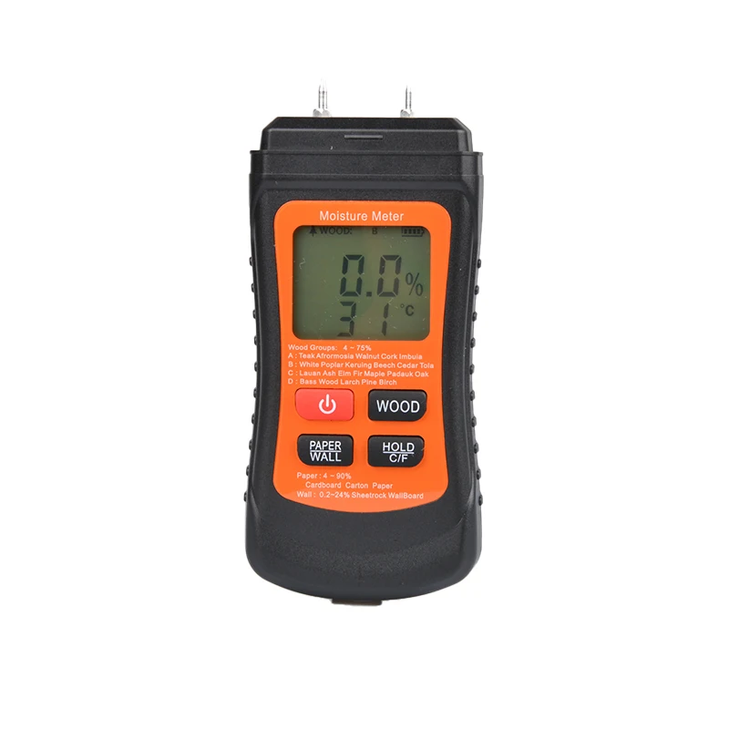 

Orange 0-99.9% Two Pins Digital Wood Moisture Meter Paper Humidity Tester Wall Hygrometer Timber Damp Detector