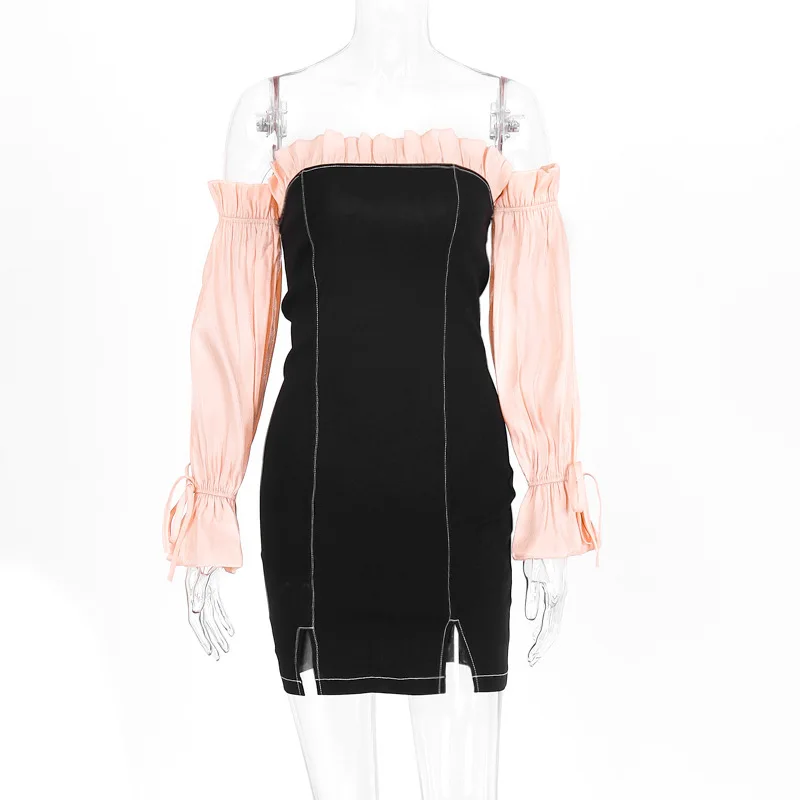 

FSNFOX Goth 2021 Summer Dress Women Chest Wrapping Ruffle Short Dress Sexy Backless Flare Sleeve Off Shoulder Princess Dresses