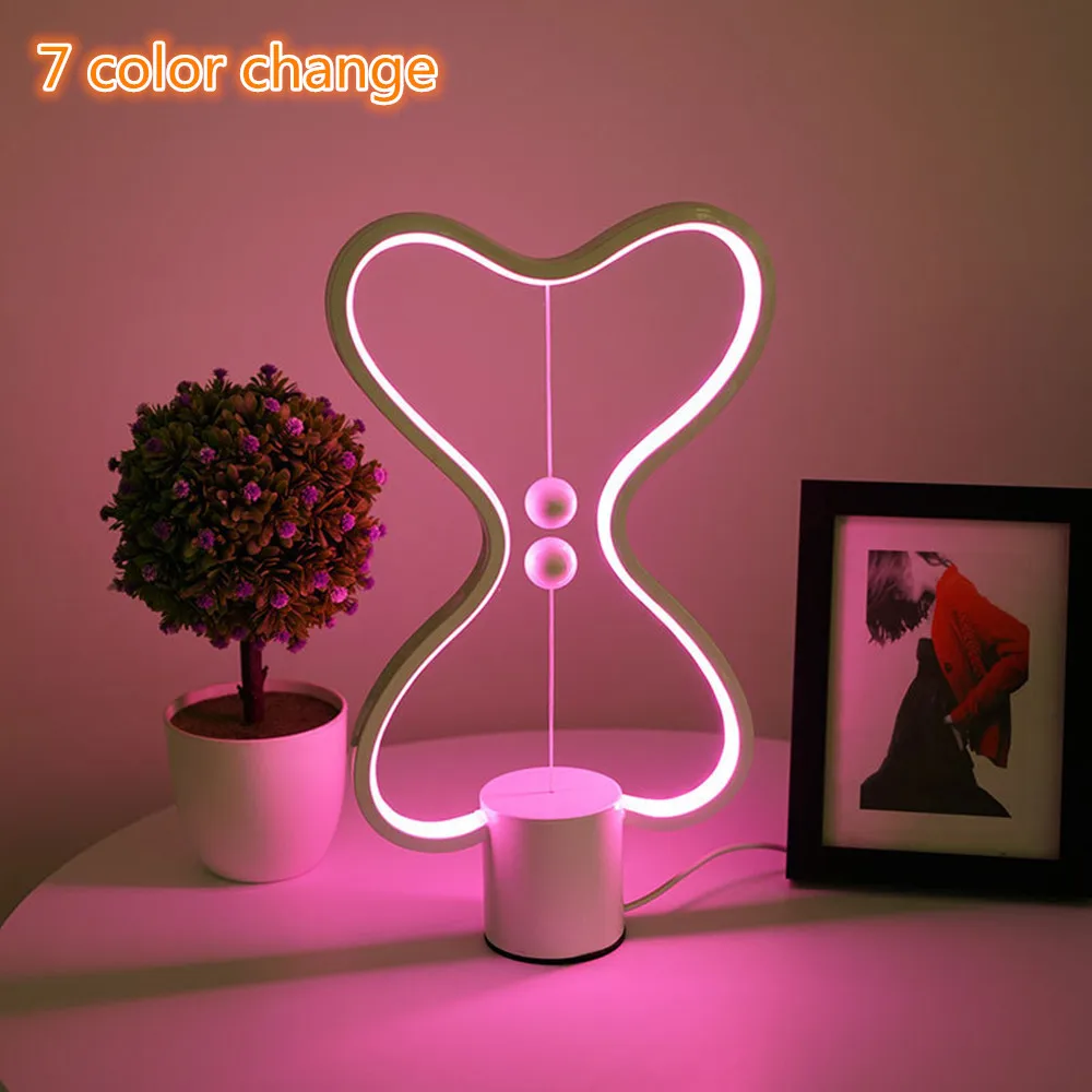 heart color change Дропшиппинг DC5V 7 цветов сменный Heng баланс светодиодный настольная лампа эллипса Магнитный Средний воздушный переключатель USB мощность теплый белый/RGB - Цвет абажура: heart color change
