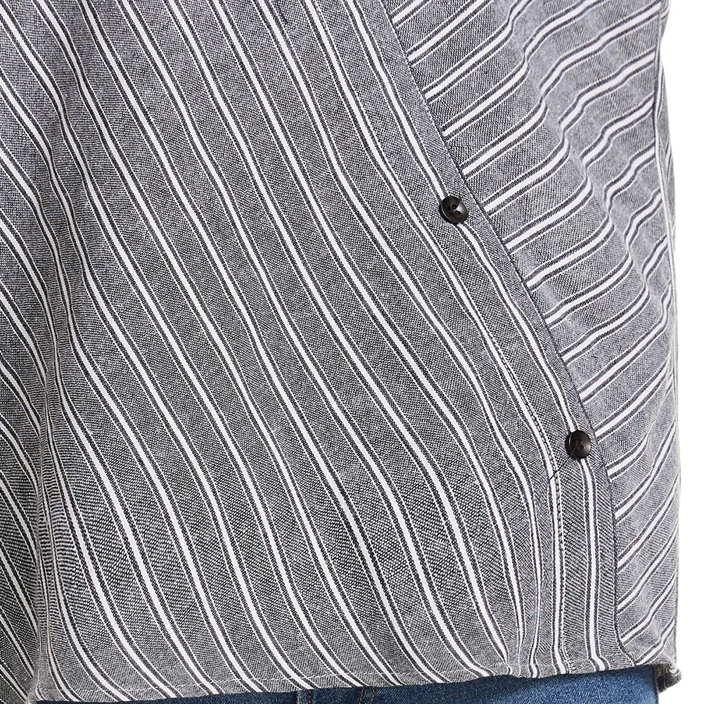 

Women Fashion Long Sleeve Turn Down Collar Stripes Office Shirt Cotton Blouse