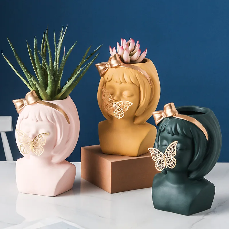

Креативная художественная статуя, цветочный горшок, скандинавский домашний декор, керамические горшки для растений, суккуленты, декоратив...