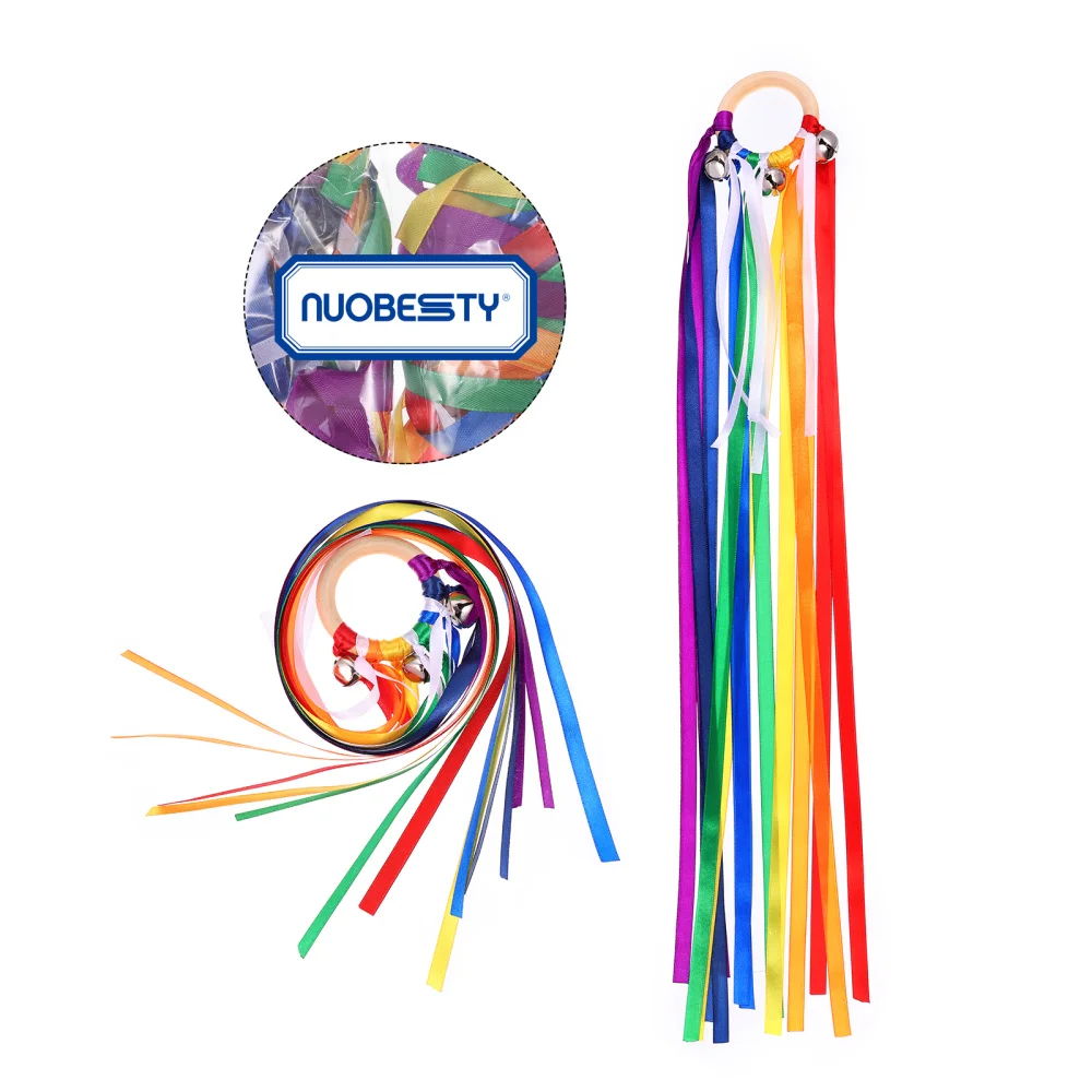 

NUOBESTY 2pcs Rainbow Hand Kite Baby Sensory Sensory Ribbon Bell Educational Plaything