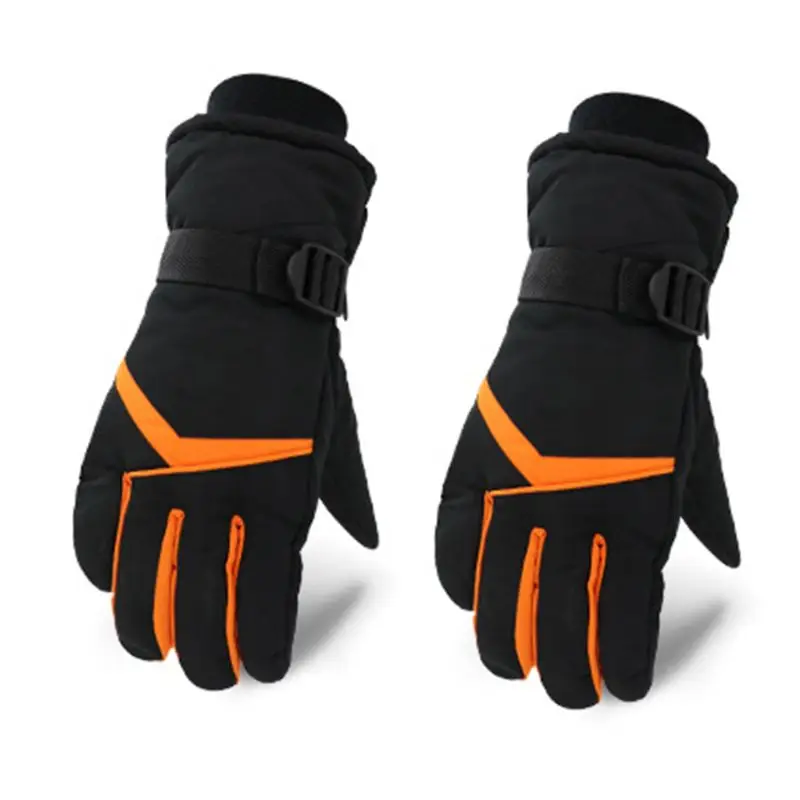 

Mens Winter Windproof Ski Gloves Contrast Color Stripes Thickened Lined Waterproof Thermal Warm Non-Slip Ribbed Cuff Motorcycle