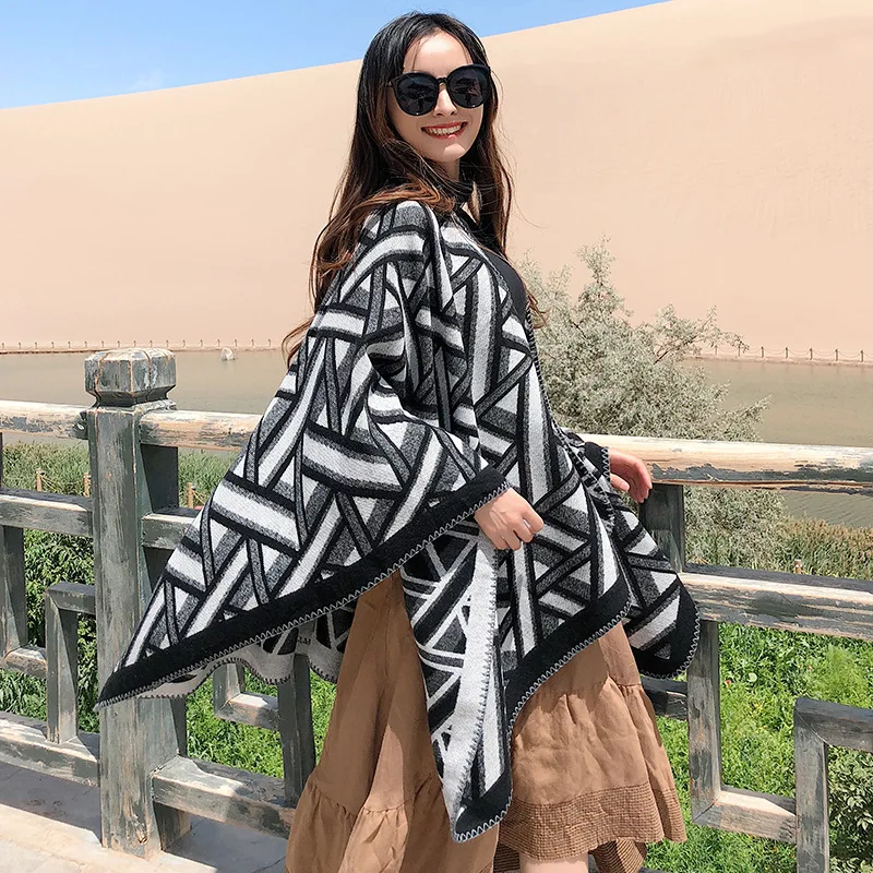 Imitate Cashmere Shawl Sunscreen Winter Keep Warm Dual Purpose Scarf Brigade Time On Vacation Tourism Nation Wind Personality |