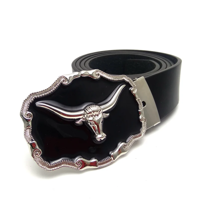Designer Belts Men High Quality with Silver Cow Head Bull Longhorn Logo Cowboy Buckle Metal PU Leather Ceinture Homme Male Belt