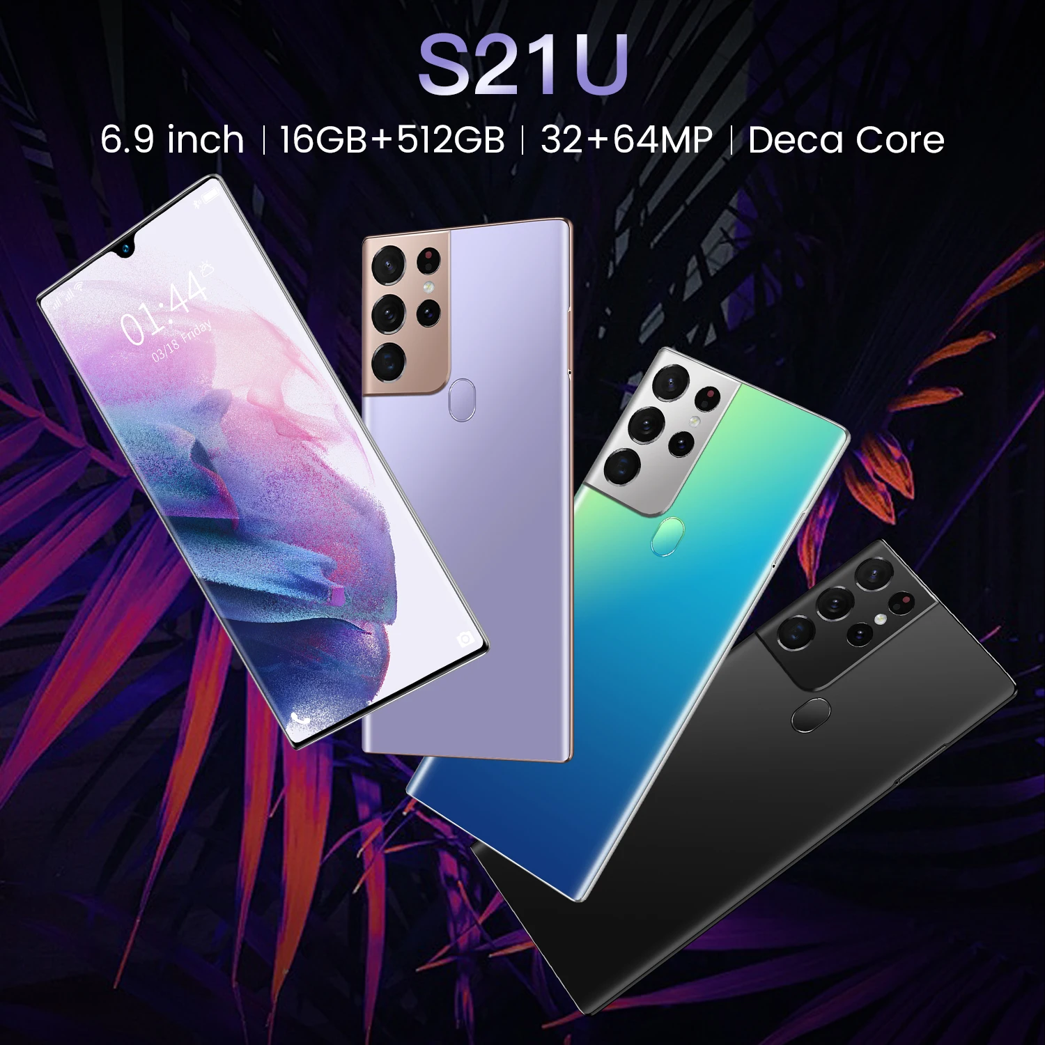 S21U-Smartphone con Android 11, pantalla de 6,9 pulgadas, 16GB de RAM, 512GB de ROM, Bater&iacute;a grande de 6800mAh, Deca Core, CPU, c&aacute;mara trasera de 32 + 64MP-4