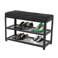 shoe storage bench entryway shoe rack shoe bench with cushioned seat 3 tier shoe organizer black color us warehouse