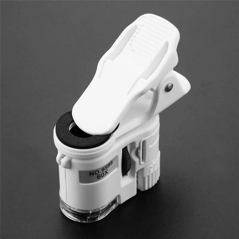 Hot Sale 60X Magnifying Glass Universal Mini Mobile Phone Clip Microscope with LED/UV Lights | Lens