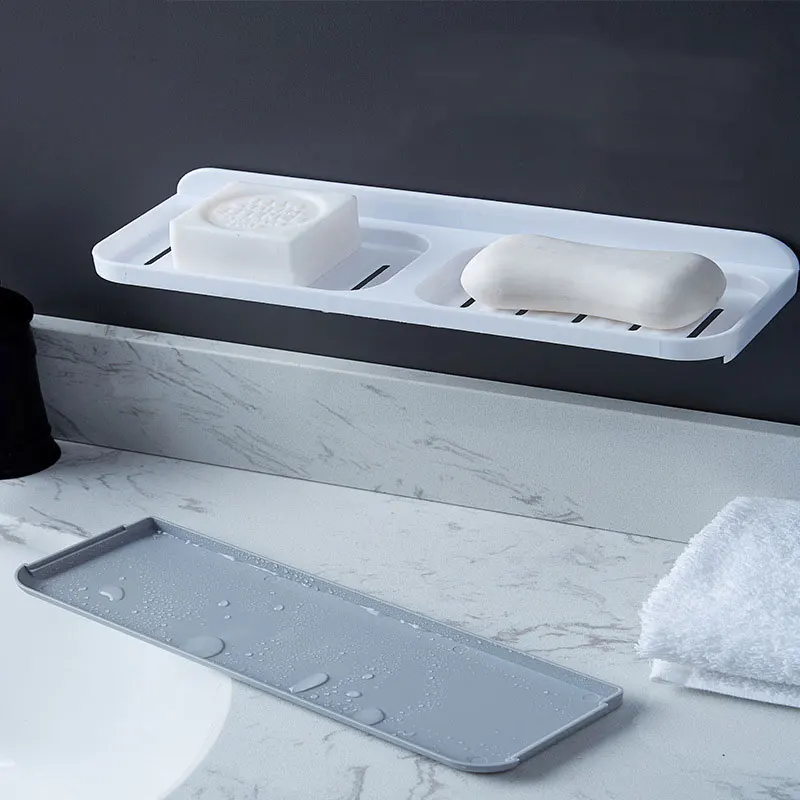 

Double Grid Drawer Design Wall Mounted Soap Dish Double Drain Soap Box Bathroom Shower Soap Holder Tray Storage Rack Shelf