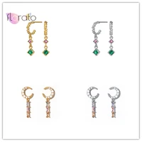 925 sterling silver ear needle c shape earrings colorful crystal hanging dangle stud earrings for women cz moon earrings