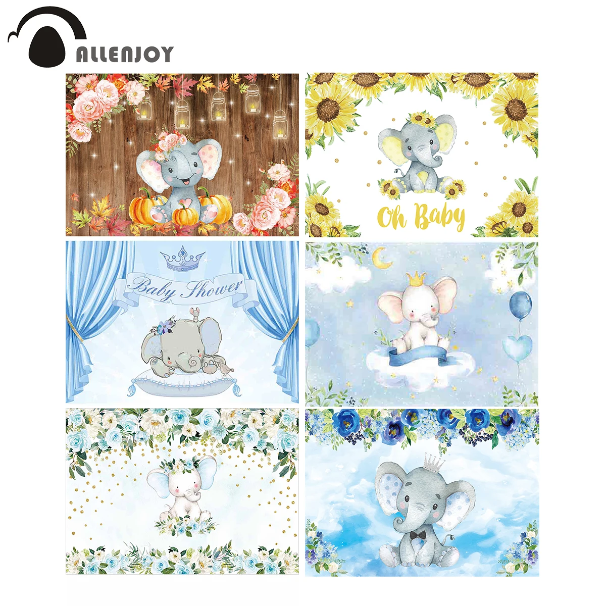 Фон Allenjoy с изображением слона для детской вечеринки баннеры цветы шторы крещения