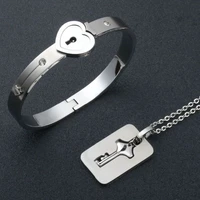 couple jewelry stainless steel bracelet love heart lock bracelets bangles key pendant necklace for lover jewelry gift