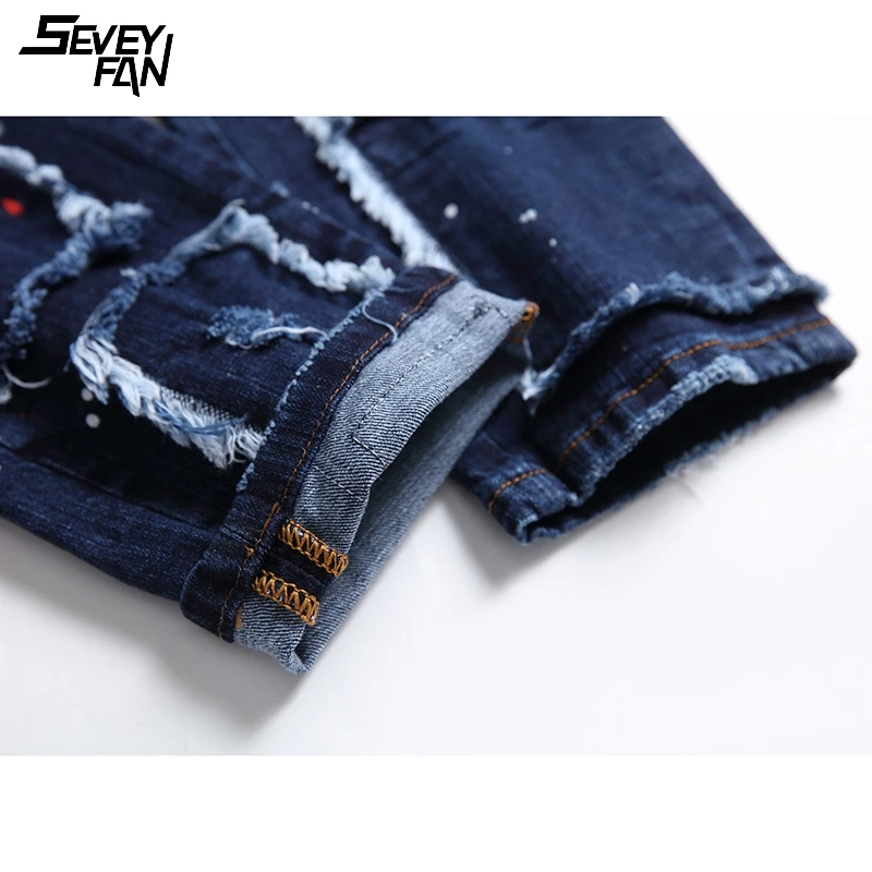 Джинсы с дырками в стиле хип-хоп синие модные облегающие джинсовые брюки пэчворк