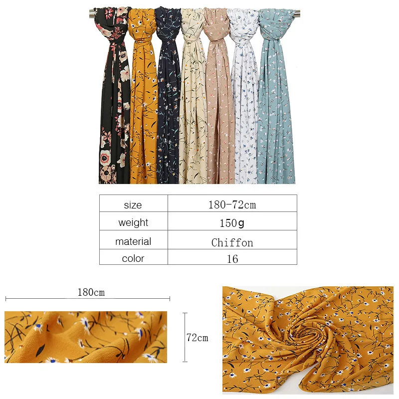 

Muslim Fashion Printed Chiffon Hijab Scarf Arab Headscarf For Women Islam turban femme musulman foulard shawls and wraps