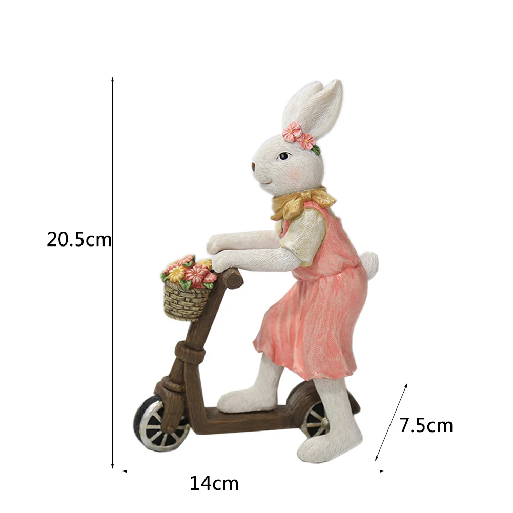 

Riding Bike Rabbit Easter Bunny Hare Animal Figurine Resin Craft Ornaments for Easter Party Desktop Decorations Home Decor