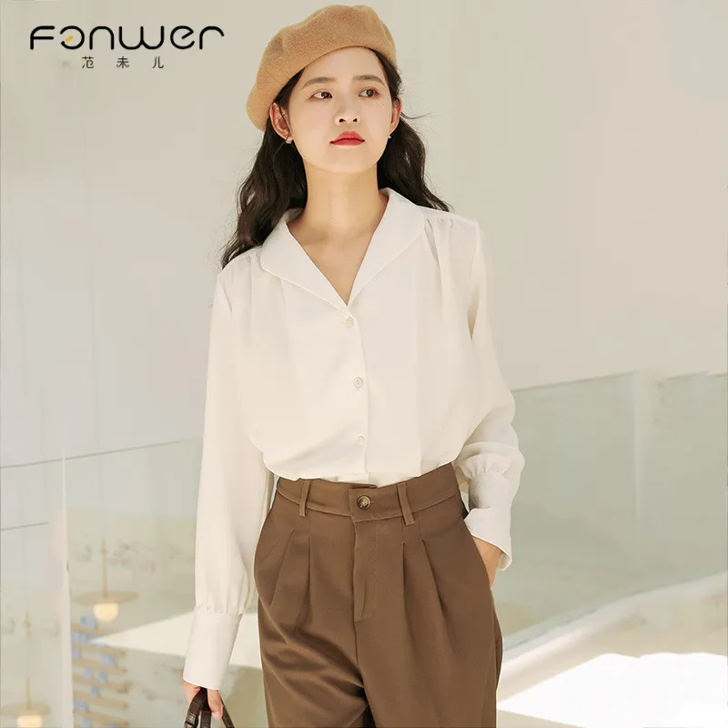 

French Retro Top Salt White Chiffon Suit Collar Shirt Women's Design Sense Niche Temperament Spring and Autumn Long Sleeve