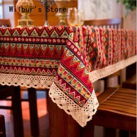 handwoven boho striped tablecloth rectangle coffee table cover colorful linen tablecloth with lacy home dining table decorations