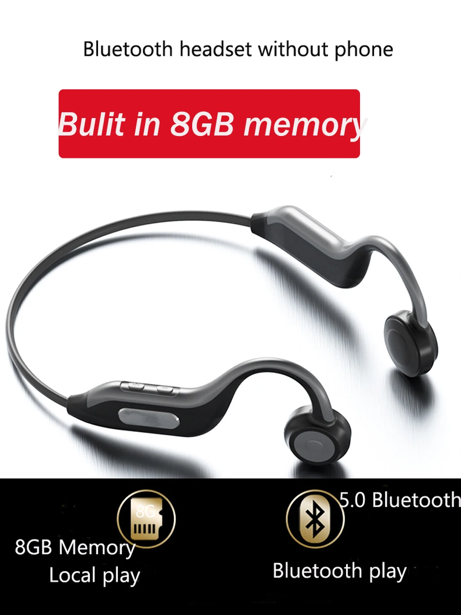 Bulit in 8GB карта памяти костной проводимости гарнитуры Bluetooth 5 0 беспроводные