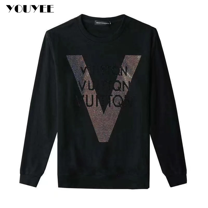 

Men's Hoodies Quality V-shaped Pattern Rhinestone 2021 New Street Fashion Style Plush Warm Long Sleeve Male Top Clothes 4XL