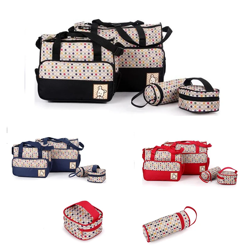 

5Pcs/Set Fashion Diaper Bag Large Capacity Handbag Nappy Changing Pad for Baby Care with 4 Colors