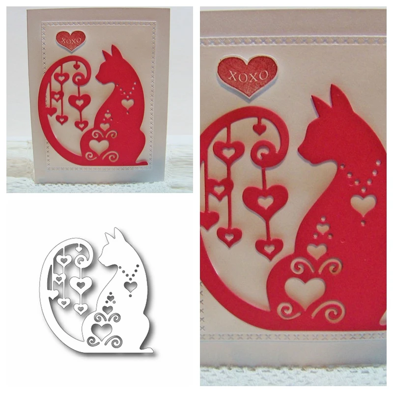 Высечки для карт Cat с сердечками металлические высечки в виде сердечек кошек