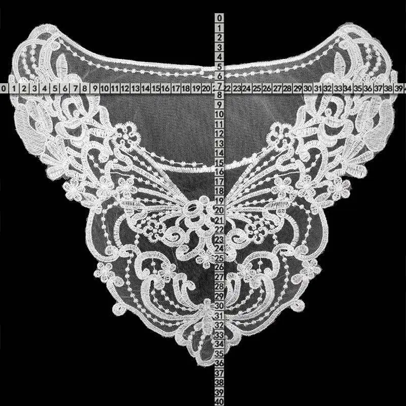 4PCS/Set Luxury White Wedding Dress Lace Fabric Applique Flowers Embroidery Trim Collar Corsage Scrapbooking DIY Sewing Supplies