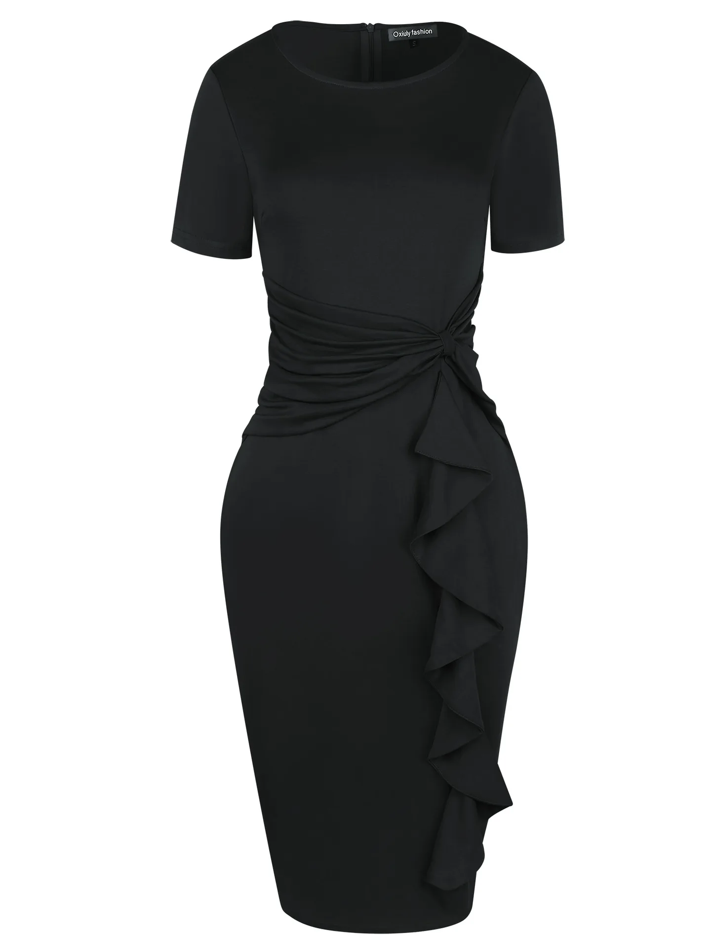 

Spring Women 2020 New Black Green Large Size O-neck Ruffled Waist Bow Slim Fit Hip Dress Plus Size Office Work Clothes Vestidos