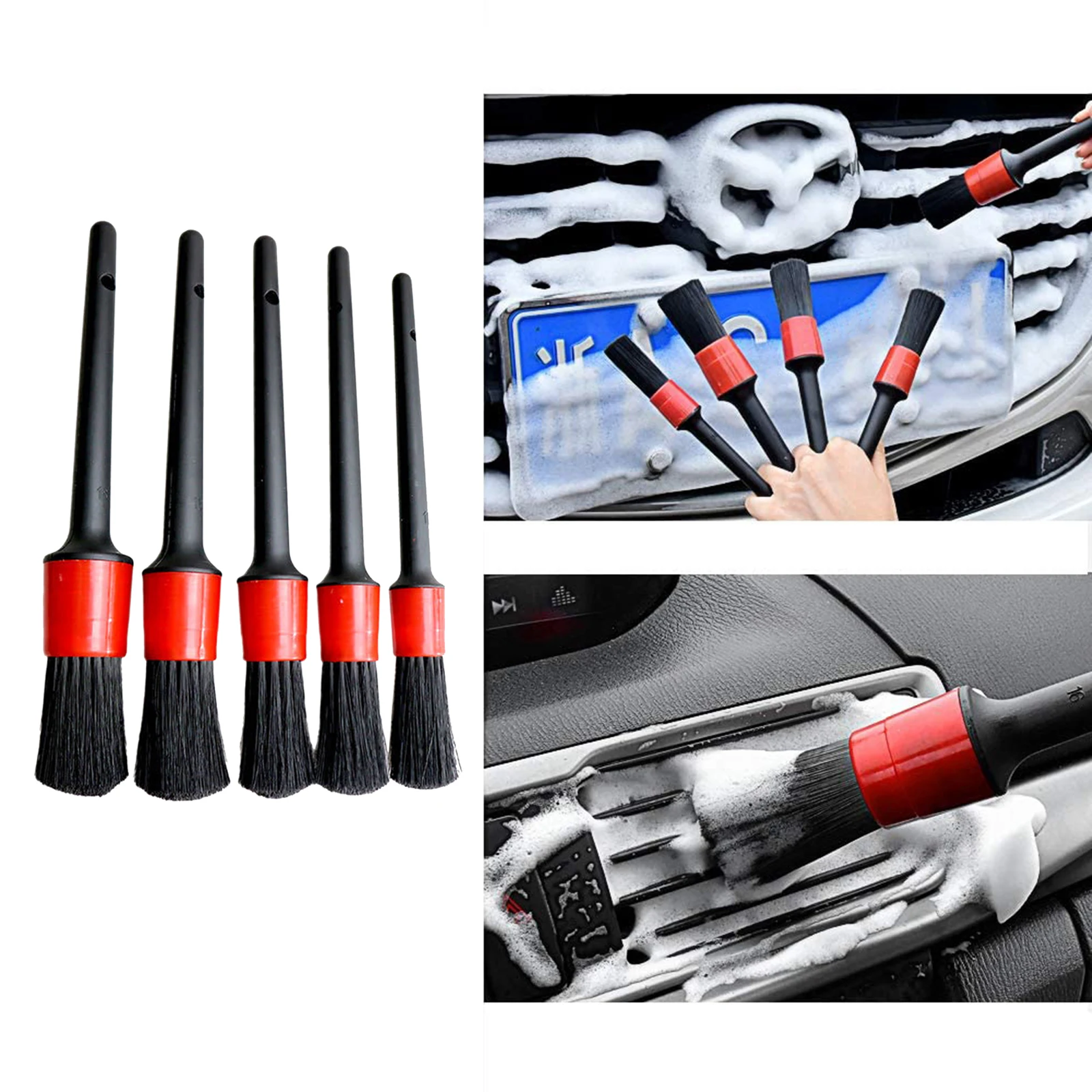 

5PCS Car Detailing Brush Kit Plastic Handle Auto Flexibler Bristles for Wheel Detail Clean Brush Set