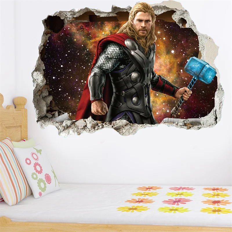 3D Marvel Thor Wall Stickers Kids Rooms Thor's Hammer Toilet Decor The Avengers Decals Art PVC Mural Posters | Дом и сад