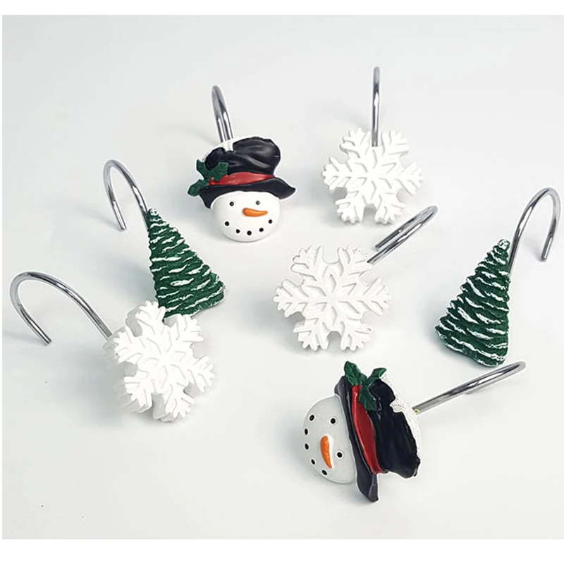 Ganchos decorativos para Cortina de ducha, gancho de Metal a prueba de &oacute;xido, con forma de tema navide&ntilde;o, para ba&ntilde;o, novedad-2