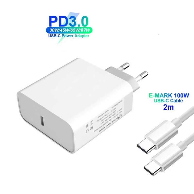 

87W 65W USB Type C PD Fast Charger USB C Power Laptop Adapter for Macbook Pro 12 13 Huawei Matebook HP DELL XPS Lenovo Notebooks