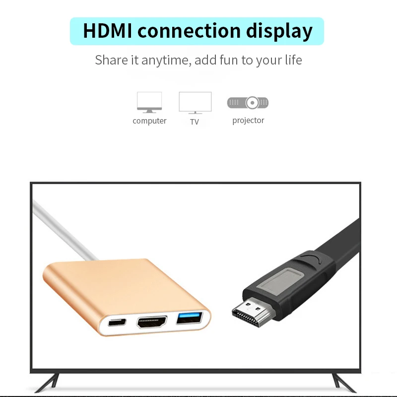3-в-1 USB3.0 док-станция C-type HDMI концентратор USB адаптер для ноутбука MacBook смартфон расширение USB-C конвертер HDMI