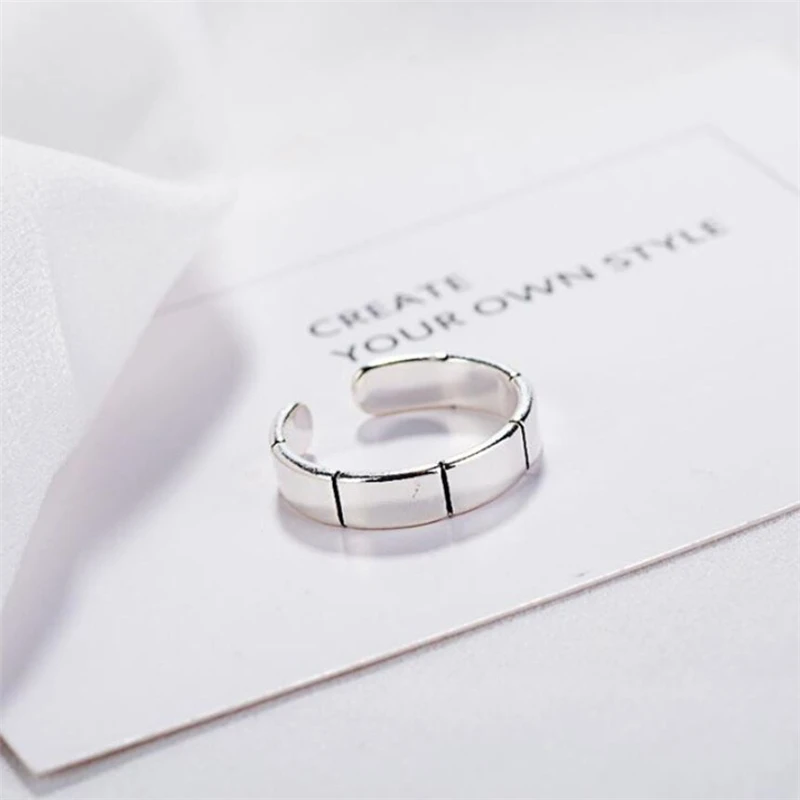 

Season Gate Silver Color Simple Geometric Personality Slub Pattern Adjustable Size Open Ring SR189