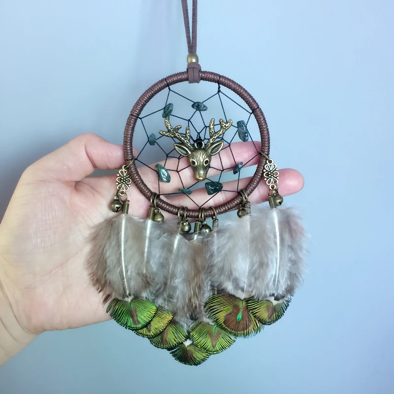 

Handmade feather dreamcatcher car hanging home decor bed hanging decoration dreamcatchers with peacockfeather drop shiopping