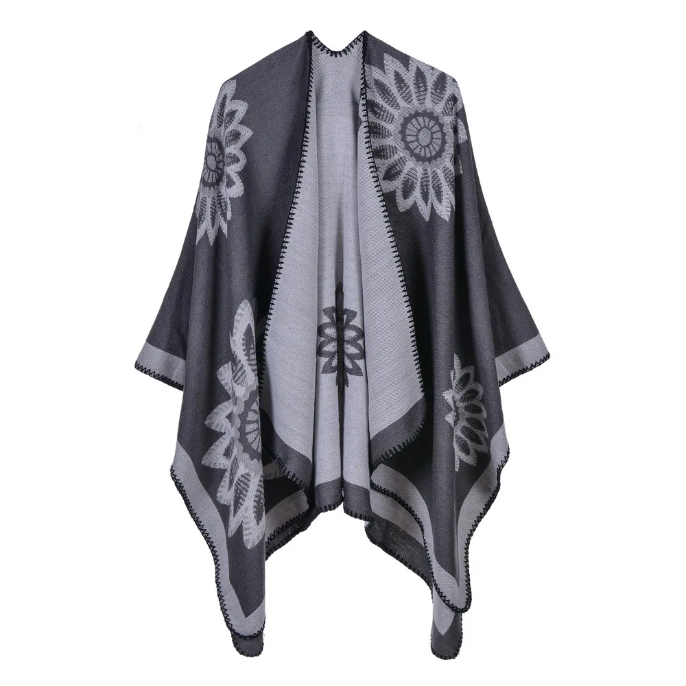

Faux Cashmere British Style Warm Flower Hair Shaving Split Shawl Women Fashion Wild Thick Cloak Lady Warm Soft Cape Spring