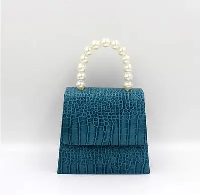 blue Женские Сумки из искусственной кожи, маленькая сумка с жемчужной ручкой, сумки через плечо на цепочке, женские классические сумки с каменным узором, сумочка - Цвет: blue