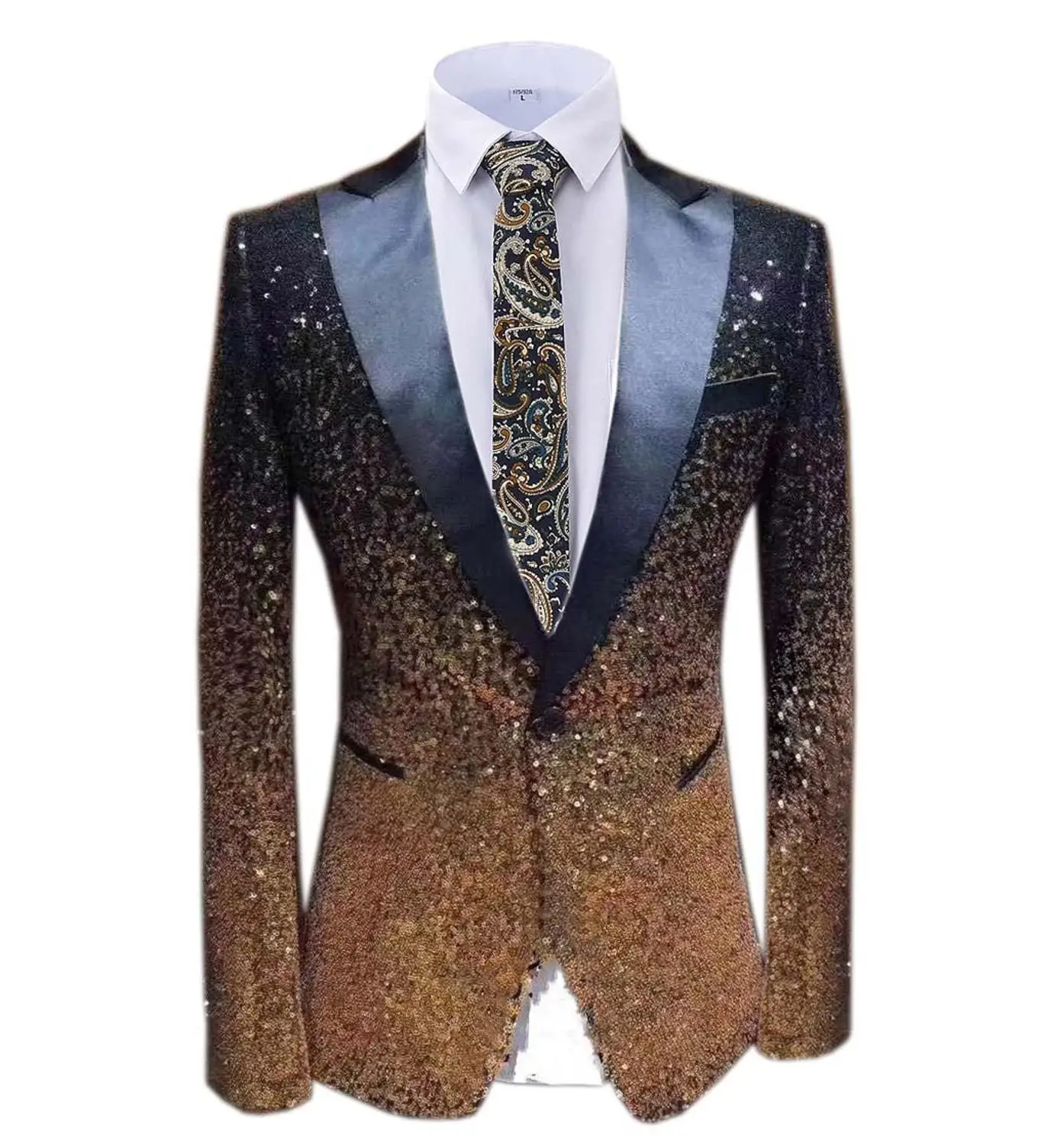 Black Gold 1 шт. Блестящий Мужской Блейзер костюм Slim Fit пиковая Нотч лацкан смокинг для вечеринка, Свадебный банкет ночной клуб блейзер - Цвет: Black Gold