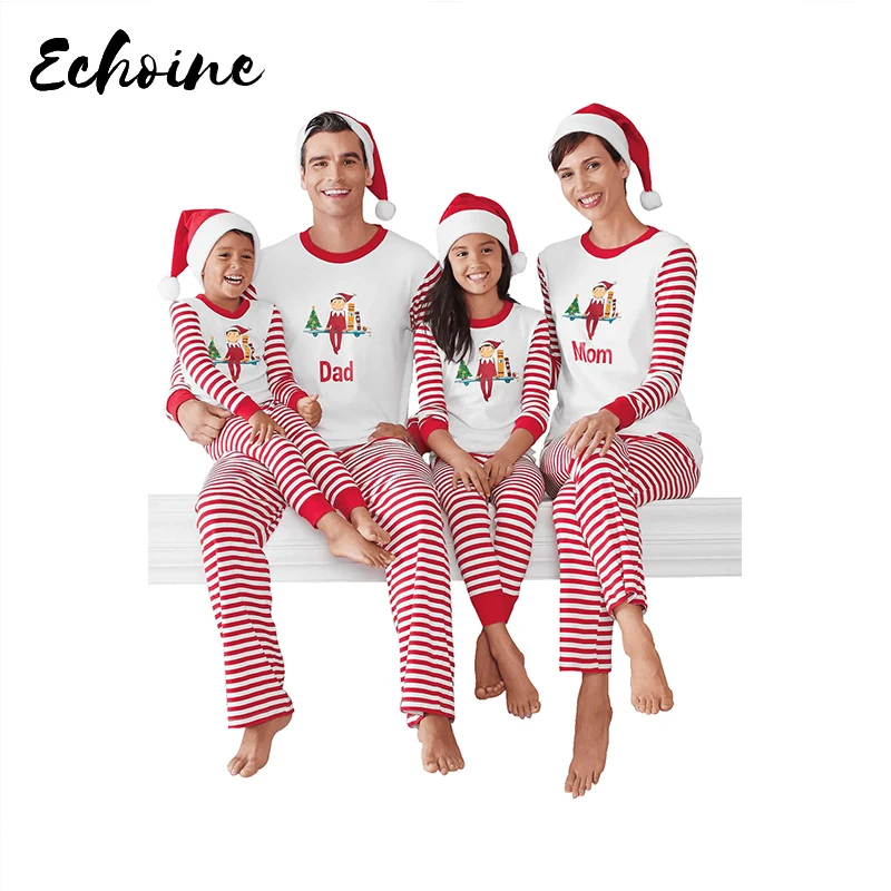 2020 Семейные рождественские пижамы Рождественская одежда с полосатым принтом для