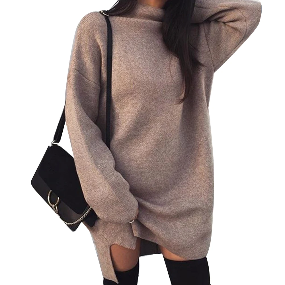 Повседневное женское осеннее однотонное свободное трикотажное мини-платье с