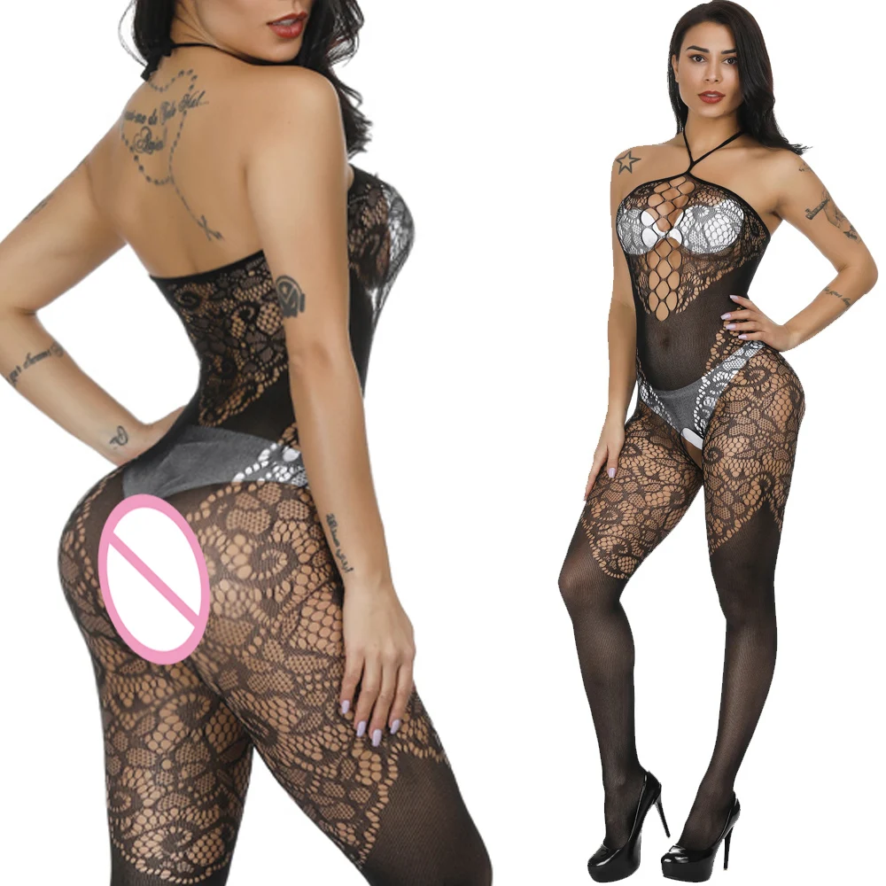 Комбинезон женский в сеточку с открытой спиной кружевной Облегающий комбинезон