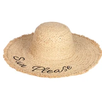 wholesale beach seaside holiday summer women sunshade caps embroidered wide brim natural raffia straw hat for women