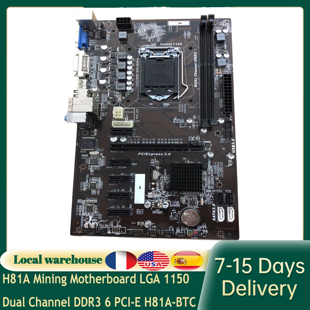 

Материнская плата H81A для майнинга, LGA 1150, двухканальная DDR3 6 PCI-E стандартная материнская плата для майнинга BTC